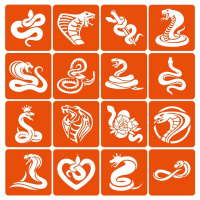 Набір трафаретів для біо-тату "Змії" Snakes-simple-16, 6х6 см 16 простих трафаретів